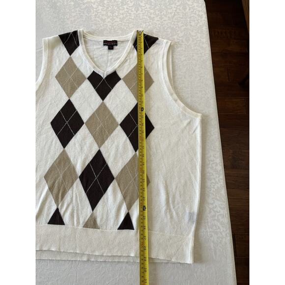Koman Jeans Acrylic Sweater Vest Size XXL V-Neck Argyle Cream Multicolor - Picture 4 of 10